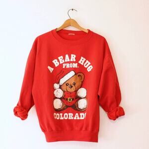 Vintage A Bear Hug From Colorado Christmas Sweatshirt Large